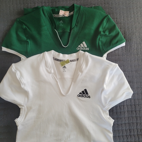 NWT 2 Adidas Football White & Green Techfit Primeknit Climacool Jersey Men’s XL - Picture 2 of 10